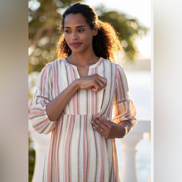 Lace Trim Vintage Stripe Midi Maternity to Nursing Dress, size 6 - Picture 2 of 5